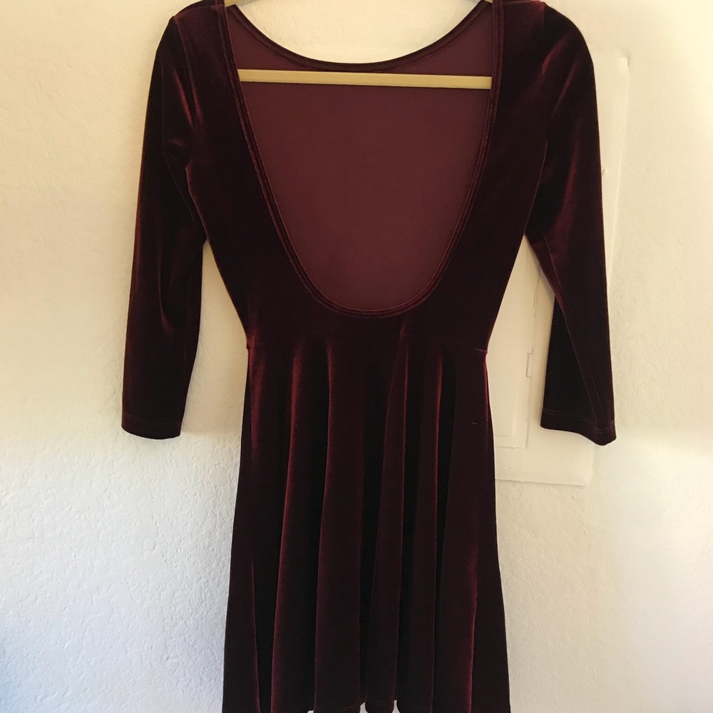Maroon American Apparel Velvet Skater Dress Size M - Picture 3 of 4